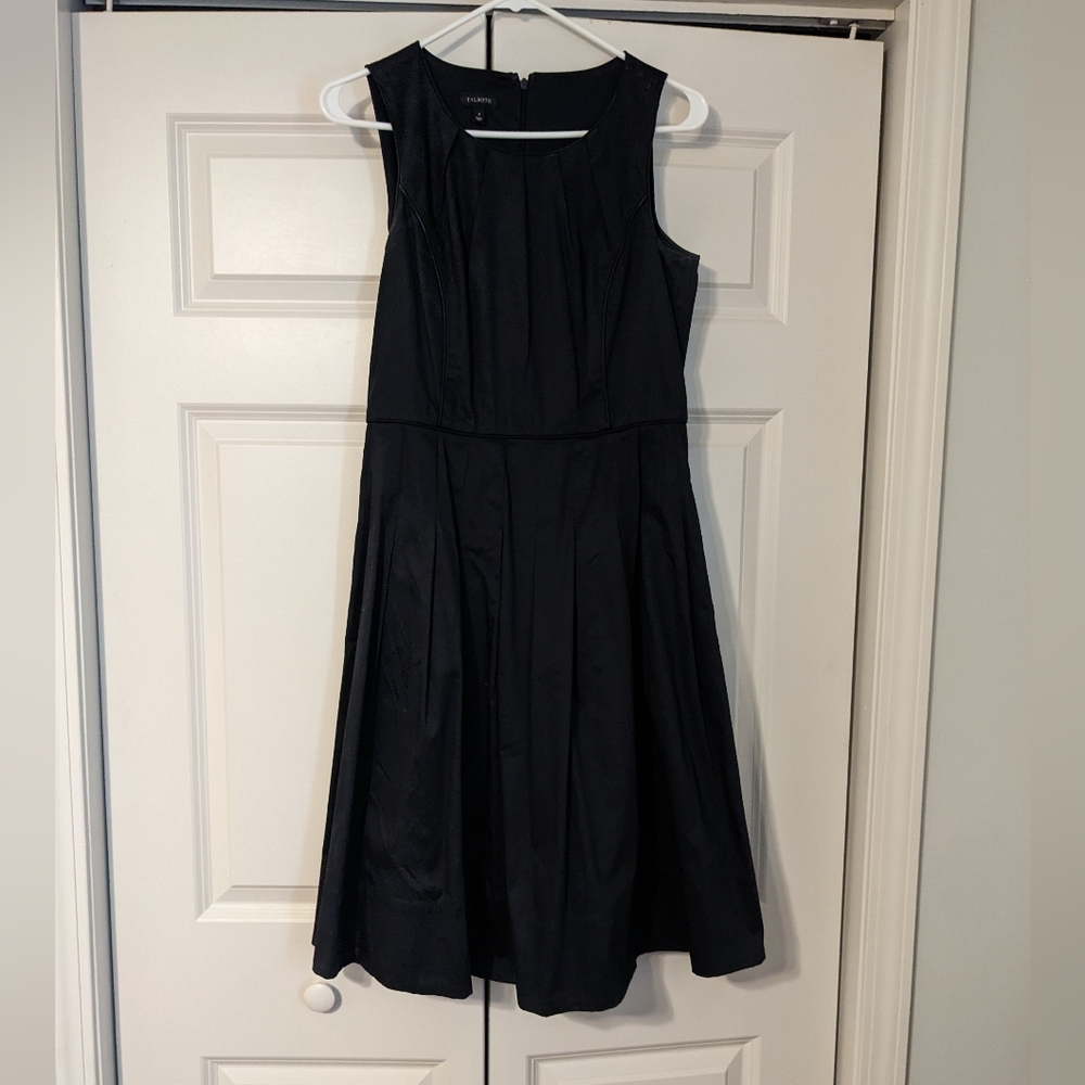 Pleated Size 4 Talbots A-Line Black Dress